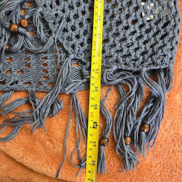 Artesia Womens Boho Crochet Duster Cover-up Size M Blue Beaded Open Knit Boho - Picture 12 of 12